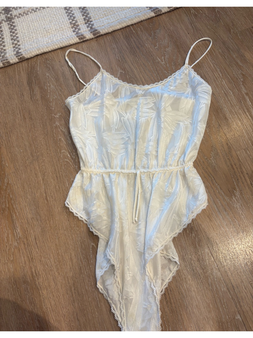 Vintage Blanche White Sheer Floral Satin Lingerie Teddy Snap